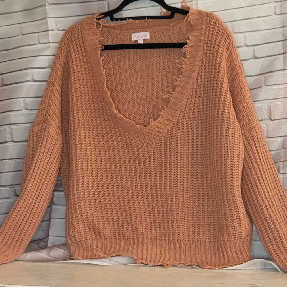 pink lilly distressed sweater